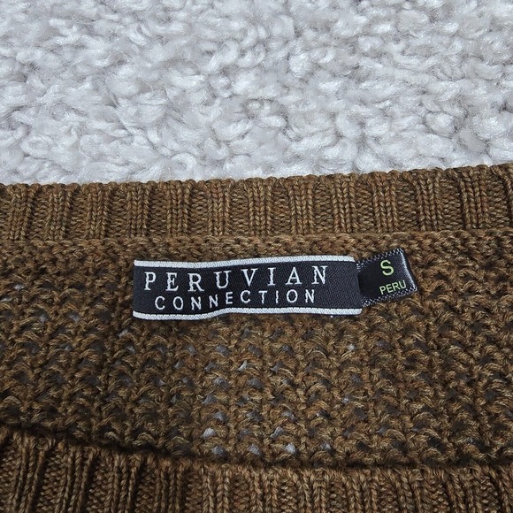 Peruvian Connection Sweater Women Small Brown Crochet Knit Pima Cotton Boho - Picture 4 of 12